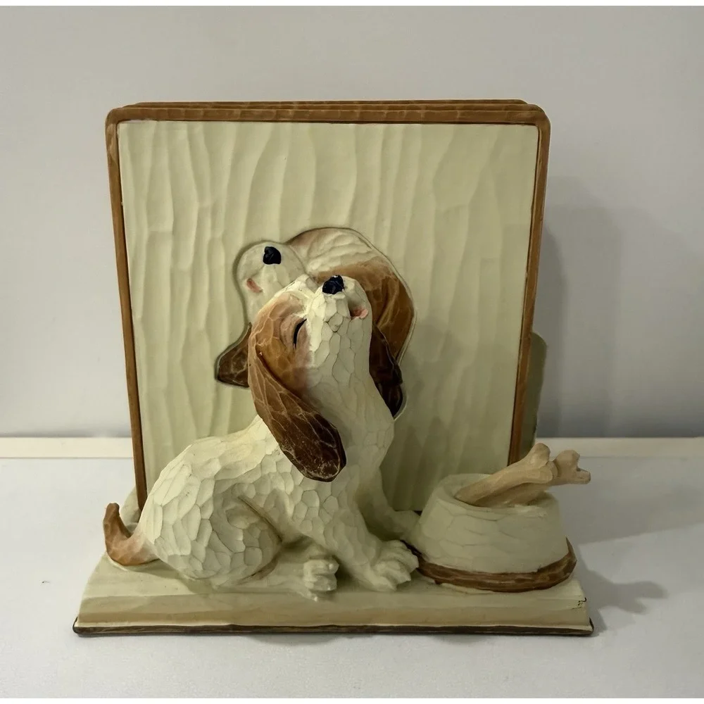 Vintage 4 Coaster Set with 3D Dog Puppy Holder Handpainted Carparatian